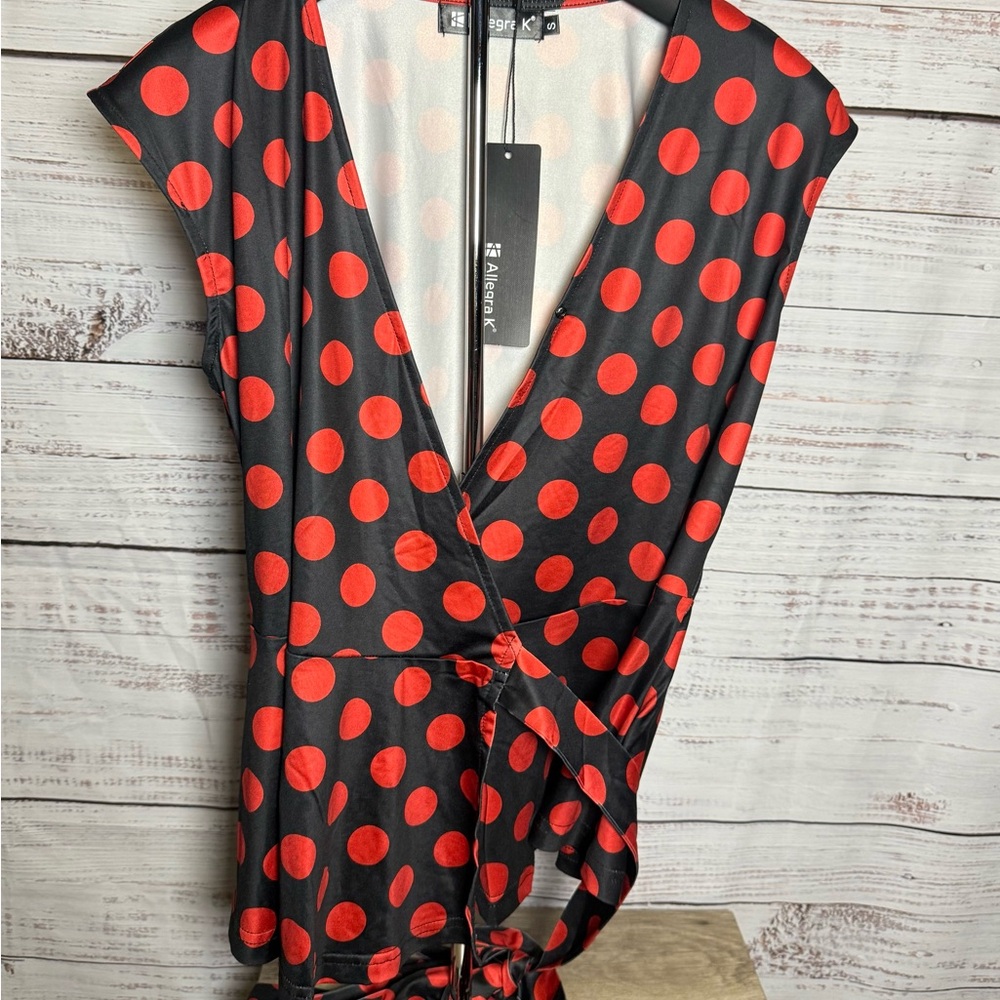 Allegra K Light Gray Dress with Subtle Pink Dots (0243)